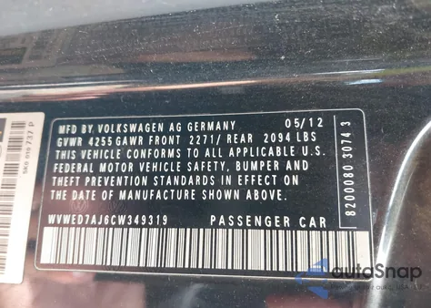 2012 Volkswagen Gti 2-Door z USA, uszkodzony, nr VIN WVWED7AJ6CW349319